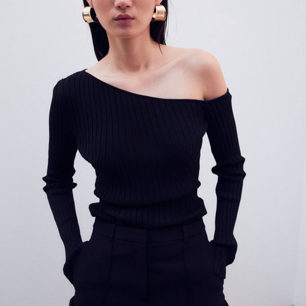 Rib-knit One-shoulder Top